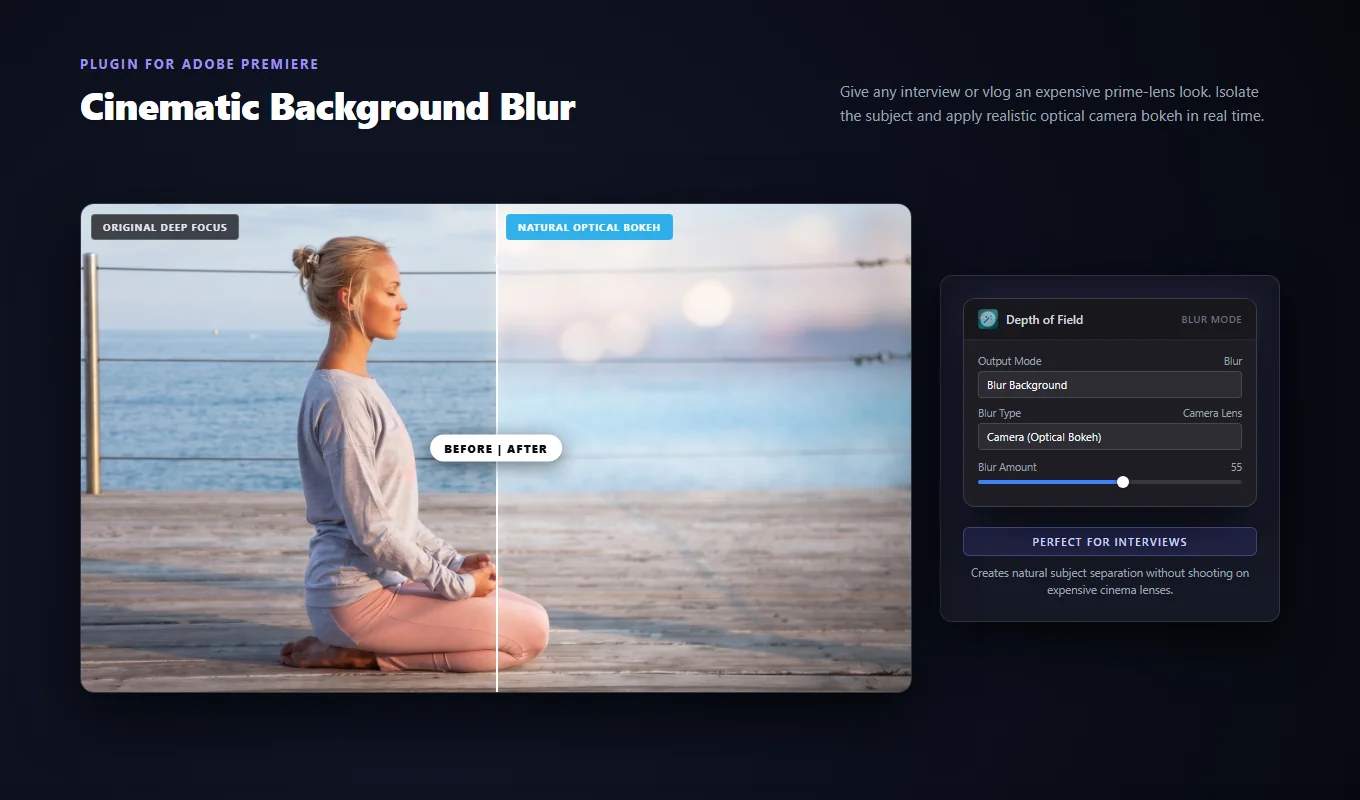 A video subject kept sharp while the original background is blurred